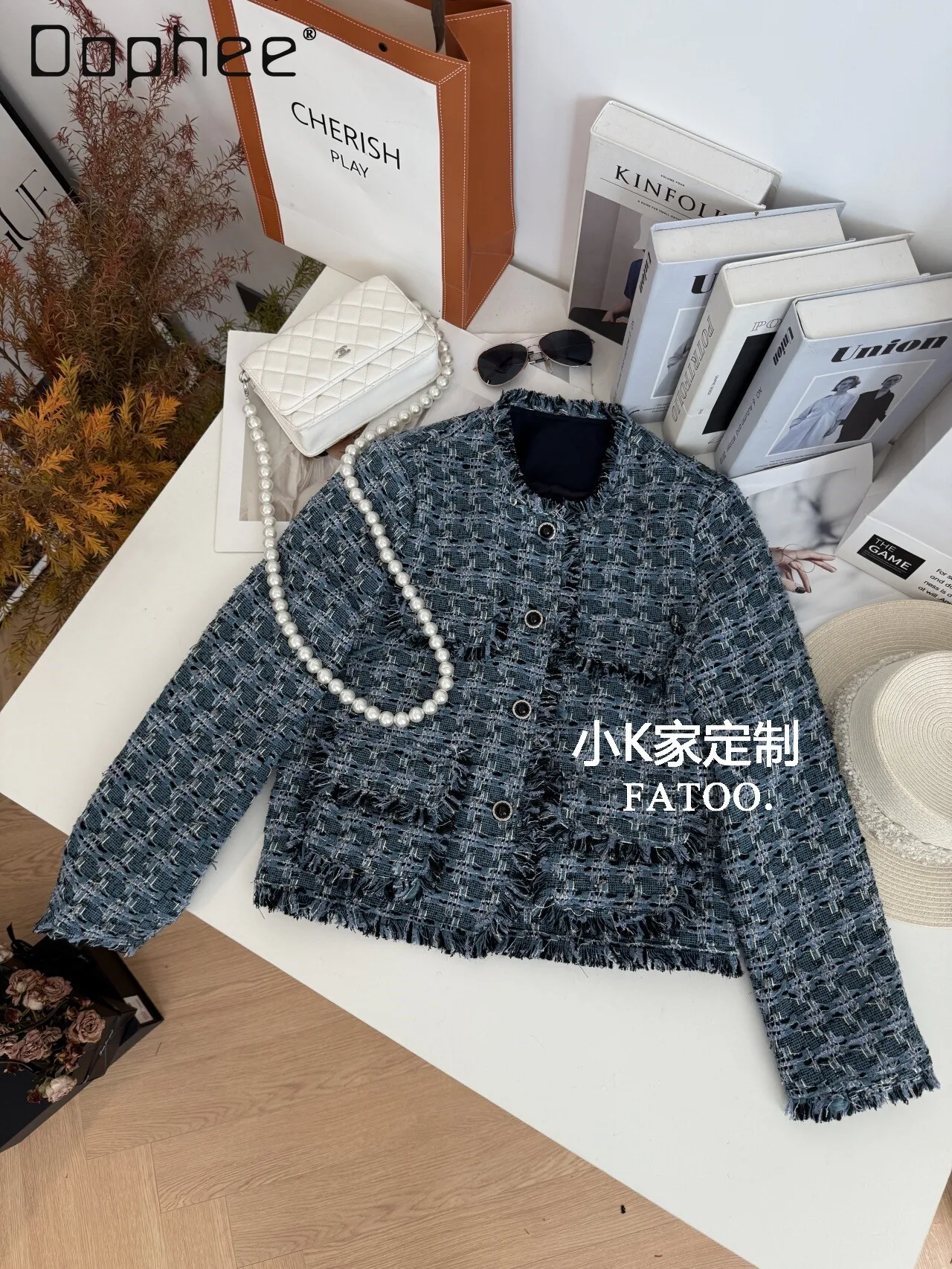 

French High End Hepburn Style Short Jackets for Women 2026 Spring New Celebrity Temperament Tassel Rough Crew Neck Top Female