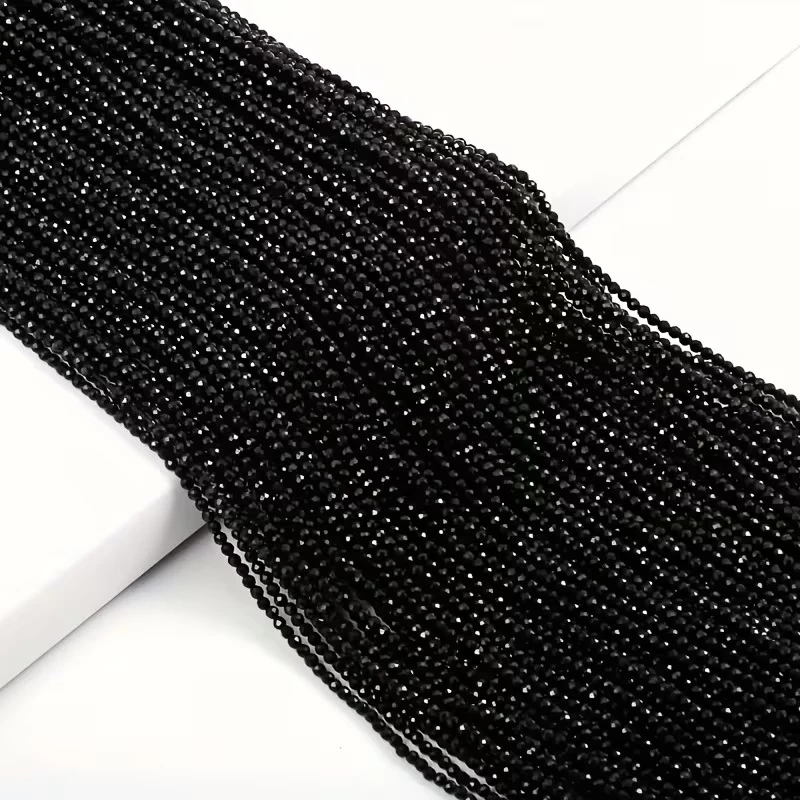 Natural Faceted Black Spinel Crystal tourmaline Agate Loose Round Beads 2/3/4/mm 15Inch For Jewelry Making Bracelet Necklace