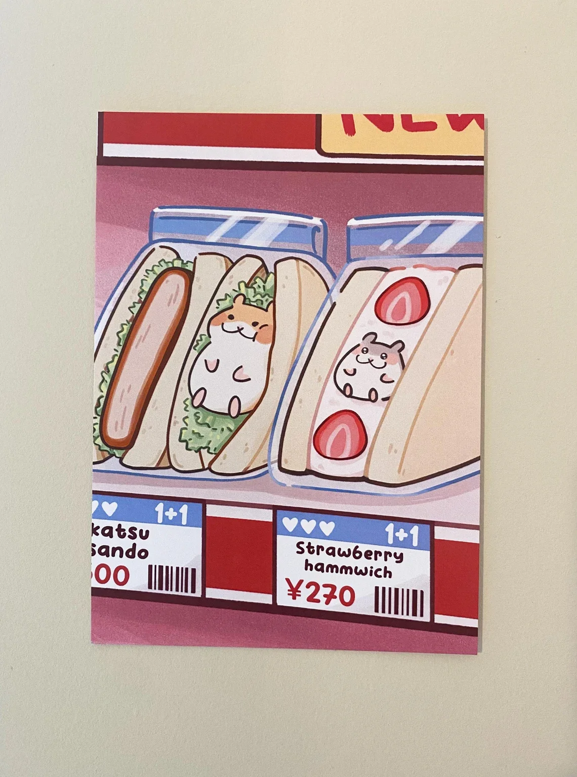 Convenience Store Hamster Sandwiches Art Print | Aesthetic cute wall art, kawaii 5x7 print, Japanese Sando
