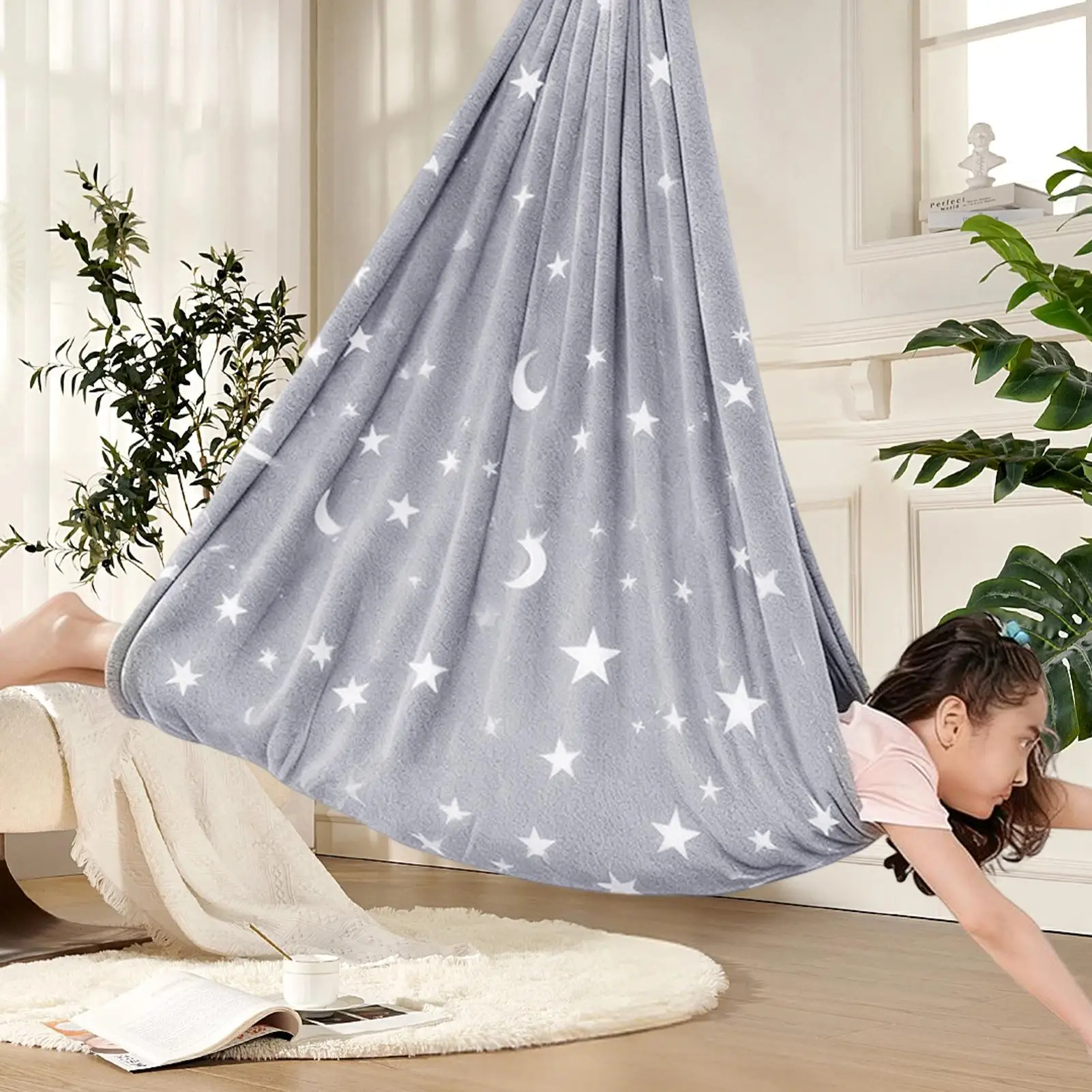 Kids Pod Swing Swivel Glowing Adjustable Hammock Children Sensory Pod Swing Seat For Calming Relaxation Interaction Doorway