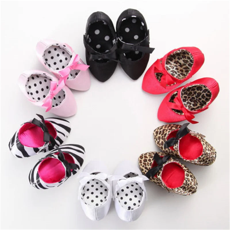 Newborn Baby Girls Princess Cute Shoes First Walkers Toddler Kids Solid Leopard Bowknot High Heel Girls Party Dance Shoes