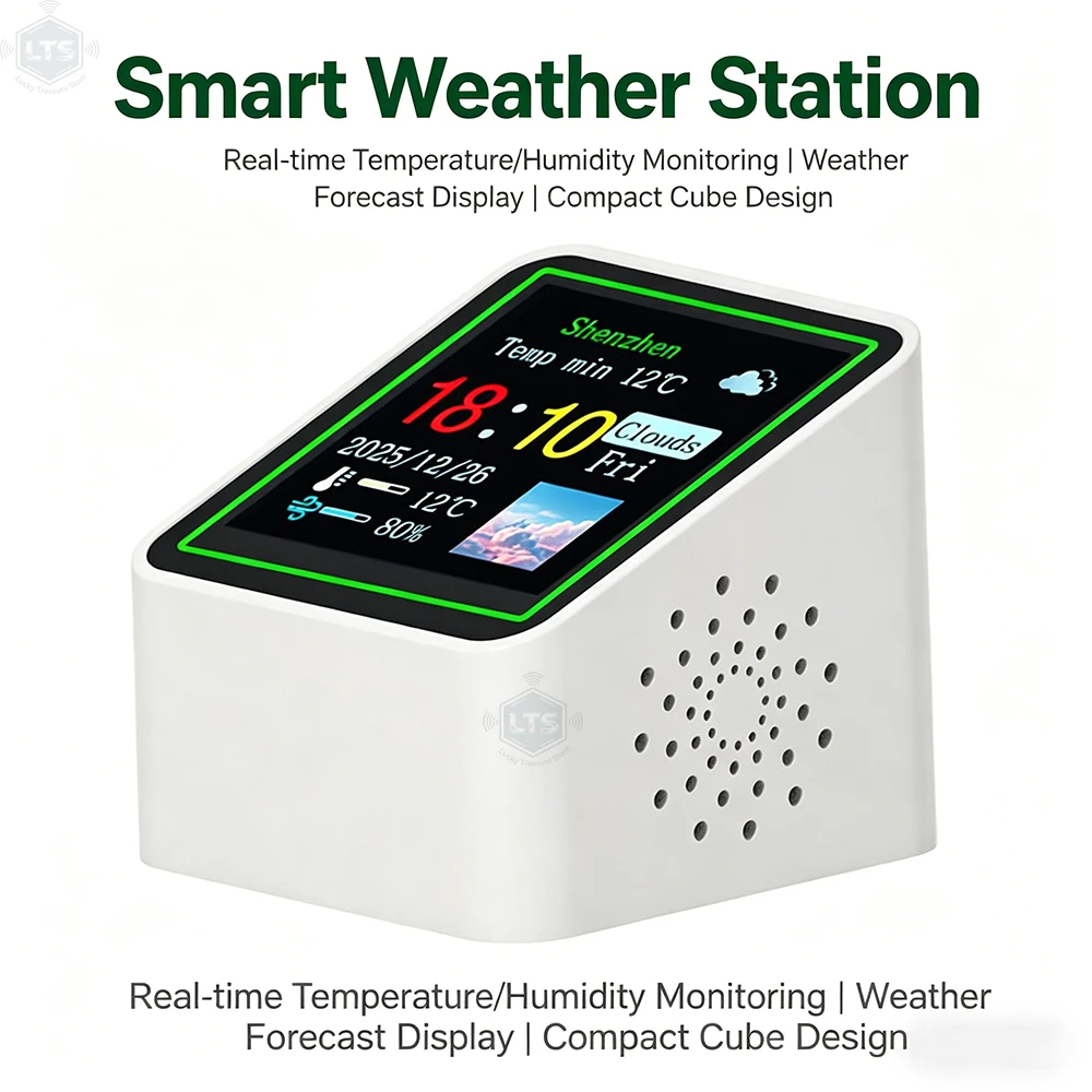 

Smart Wifi Weather Station Display Weather Temperature Humidity Time Alarm Clock Desktop Electronic Clock Type-C Min Clock DC 5V