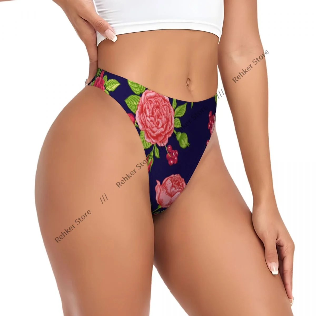 String Sexy pour femmes, culotte Roses, baies, sous-vêtements de fond, Lingerie Tanga