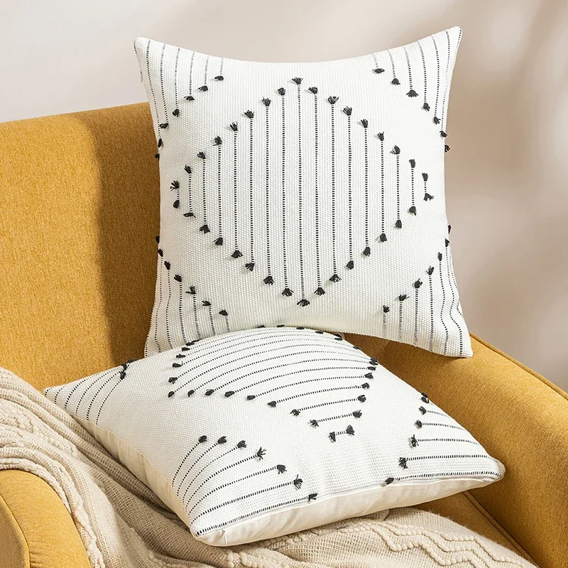 18x18in Boho Throw Pillow Covers Geometry Textured Cushion Case Farmhouse Pillowcase for Home Sofa Couch Living Room Decor