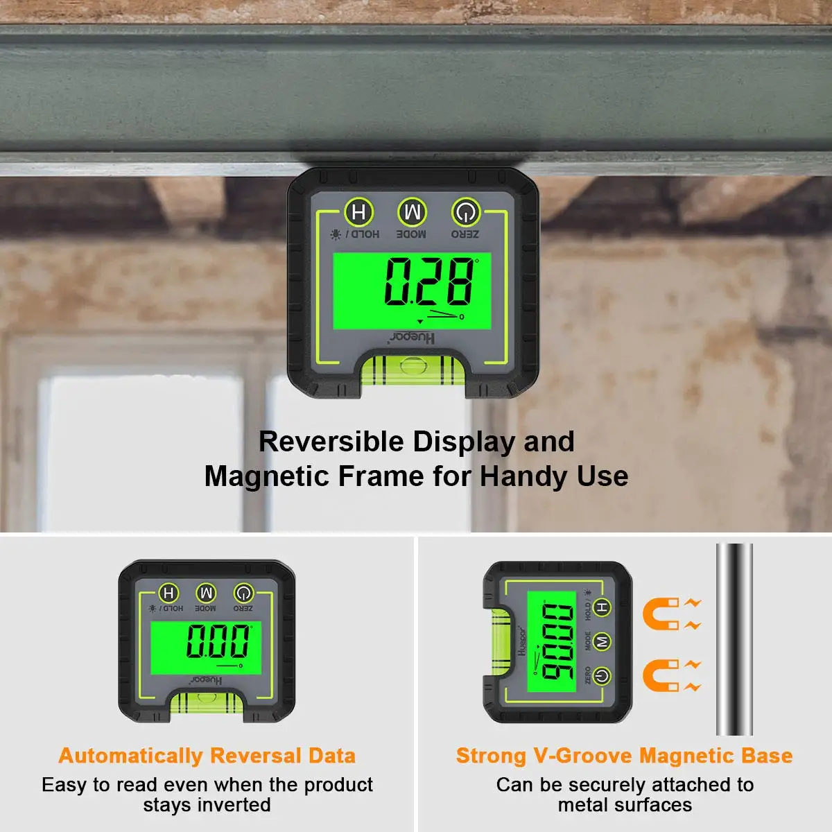Huepar AG01 Digital Level Angle Gauge Mini Angle Finder Level Box with V-Groove Magnetic Base&Backlight LCD