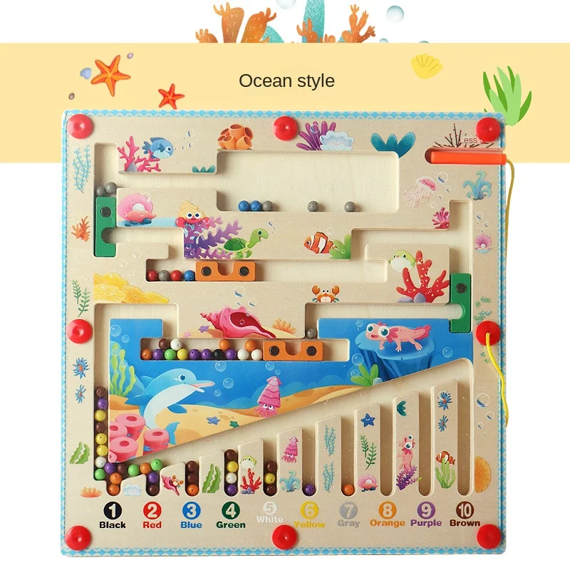 Cognição digital de madeira colorida infantil puzzle, brinquedo educativo montessori, órgão magnético, conta de passeio, jardim de infância