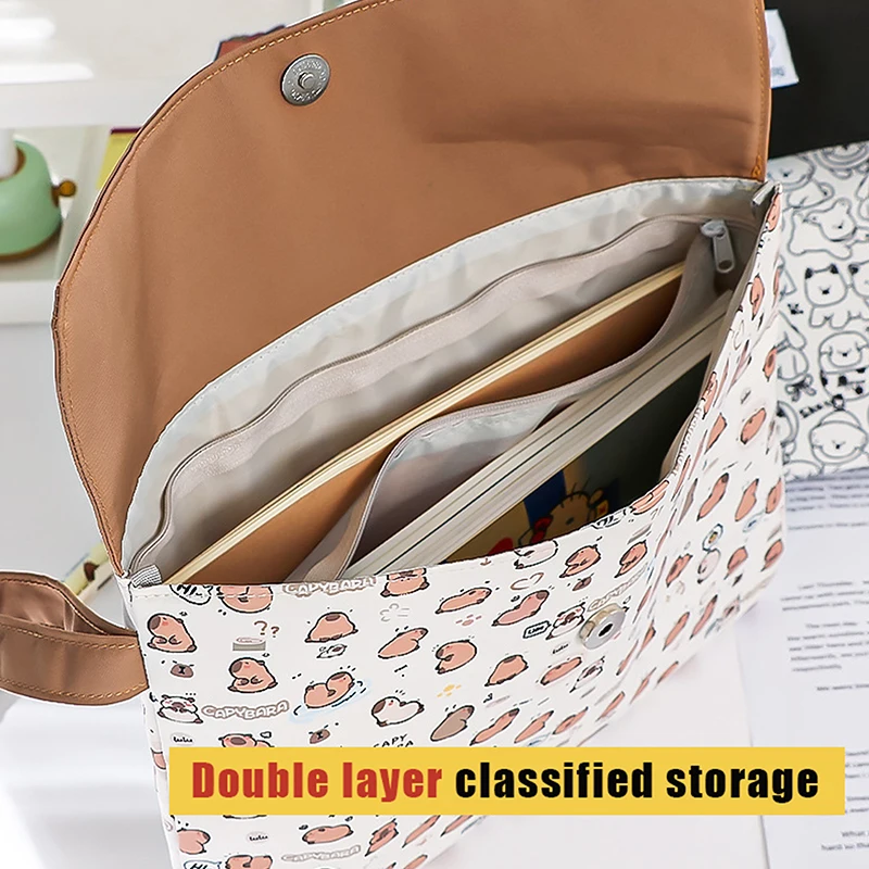 Cute Cartoon Portable Capybara File Bag Student Stationery Bag Fashion High Appearance Large Capacity Zipper Storage Bag