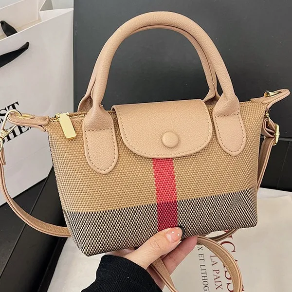 Square Bag 2024 New Summer European and American Fashion Canvas Plaid Texture Portable Casual Crossbody Bag