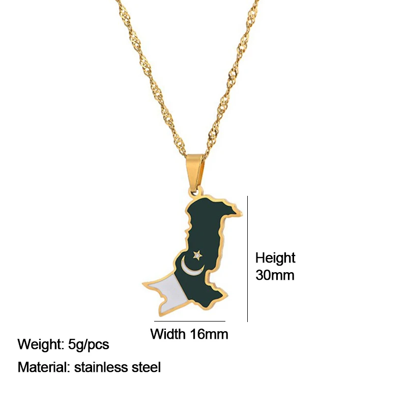 الموضة الإسلامية جمهورية باكستان خريطة العلم قلادة قلادة الفولاذ المقاوم للصدأ الإسلامي جمغوريا پاکستان خرائط هدية المجوهرات #6