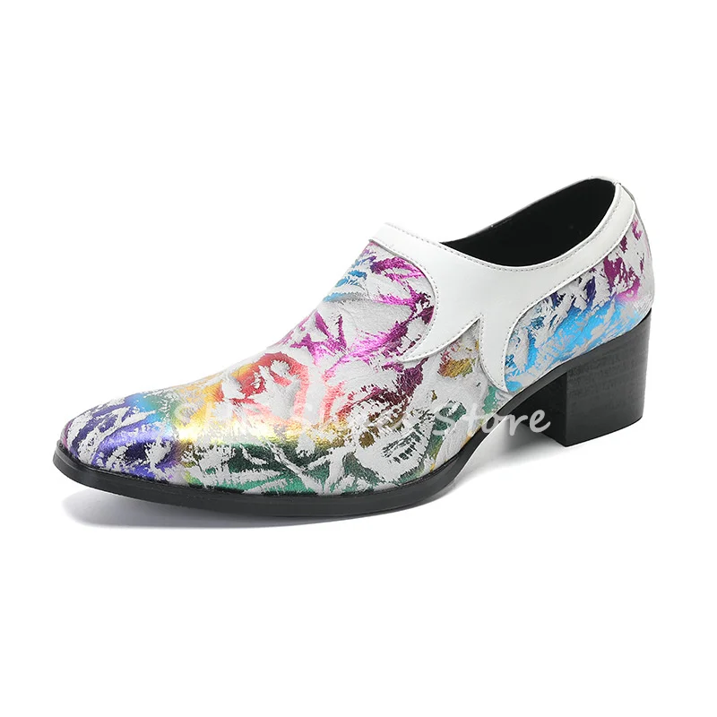 

Fashion Mixed Color Graffiti Prints Loafers for Men Elegant Comfortable Business Leather Shoes Male Wedding Dress Derby Shoes