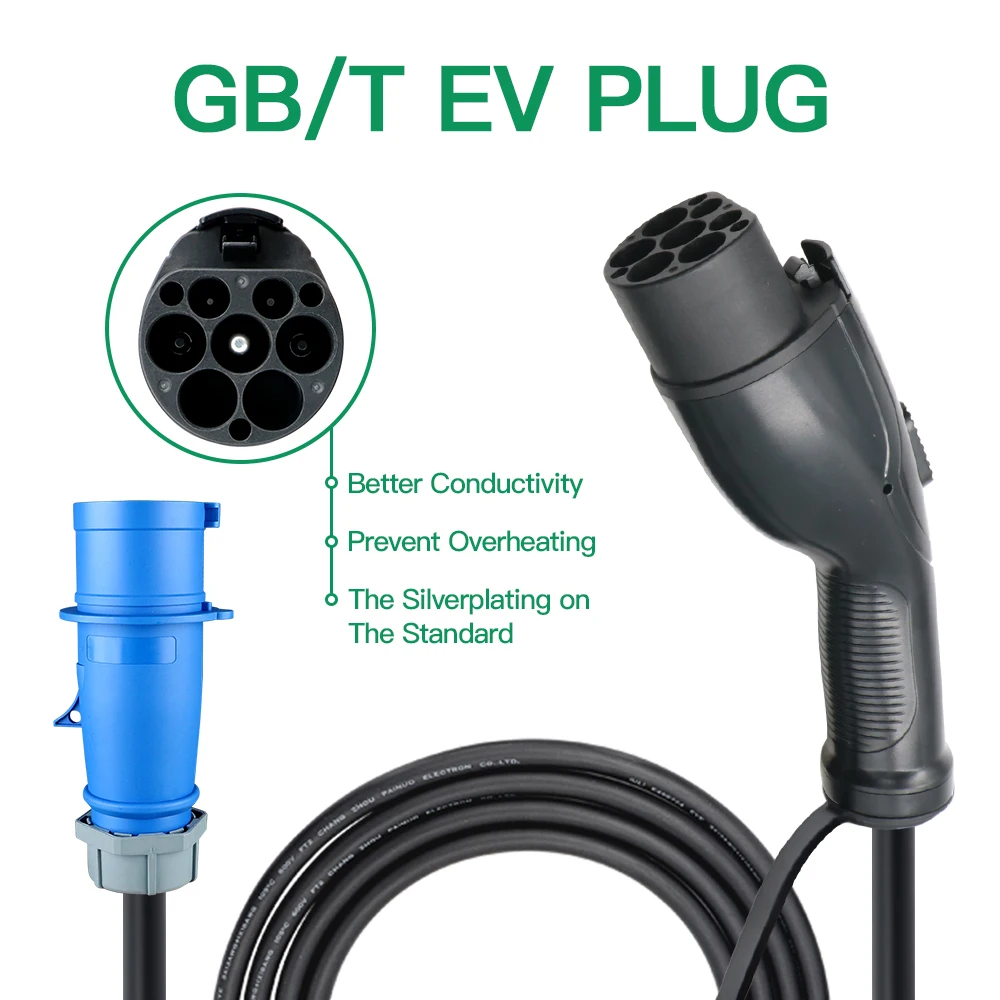 Cargador EV ajustable GBT, dispositivo estándar 16A3.6kw 32A 7.2kw con enchufe Schuko CEE Blue Power, 5m de largo, pantalla de visualización de 220V, IP66