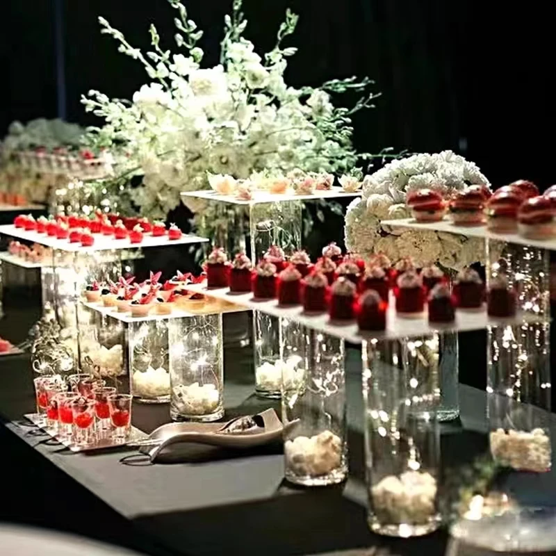 

15pcs Acrylic Cold Buffet Display Wedding Tea Break Dessert Candy Food Setting Table Centerpieces Banquet Cake Cookie Decor