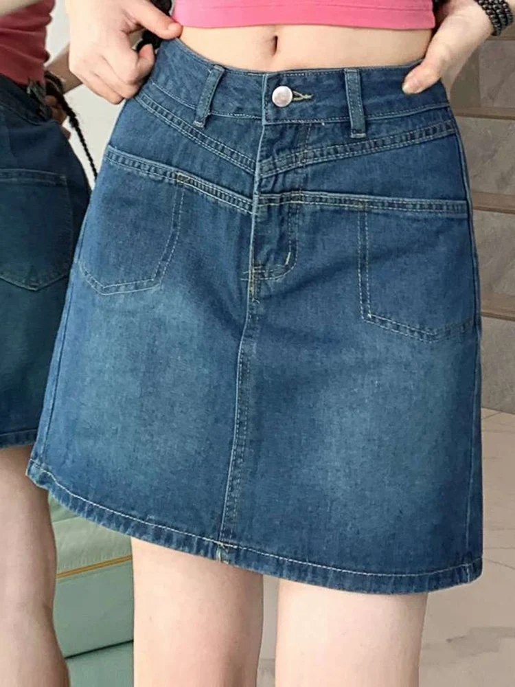 

Ins Summer Women High Waist Shorts Skirt Commuting Style Jeans Girls Retro Denim Wrap Buttocks Feminine A Line Denim Short Dress