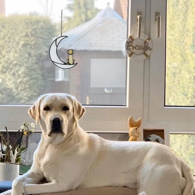 هدية معاطف للكلاب، كلب من الزجاج الملون على القمر لهدايا صائد الشمس، هدايا تذكارية للكلاب الصفراء لهدايا فقدان الحيوانات الأليفة متينة