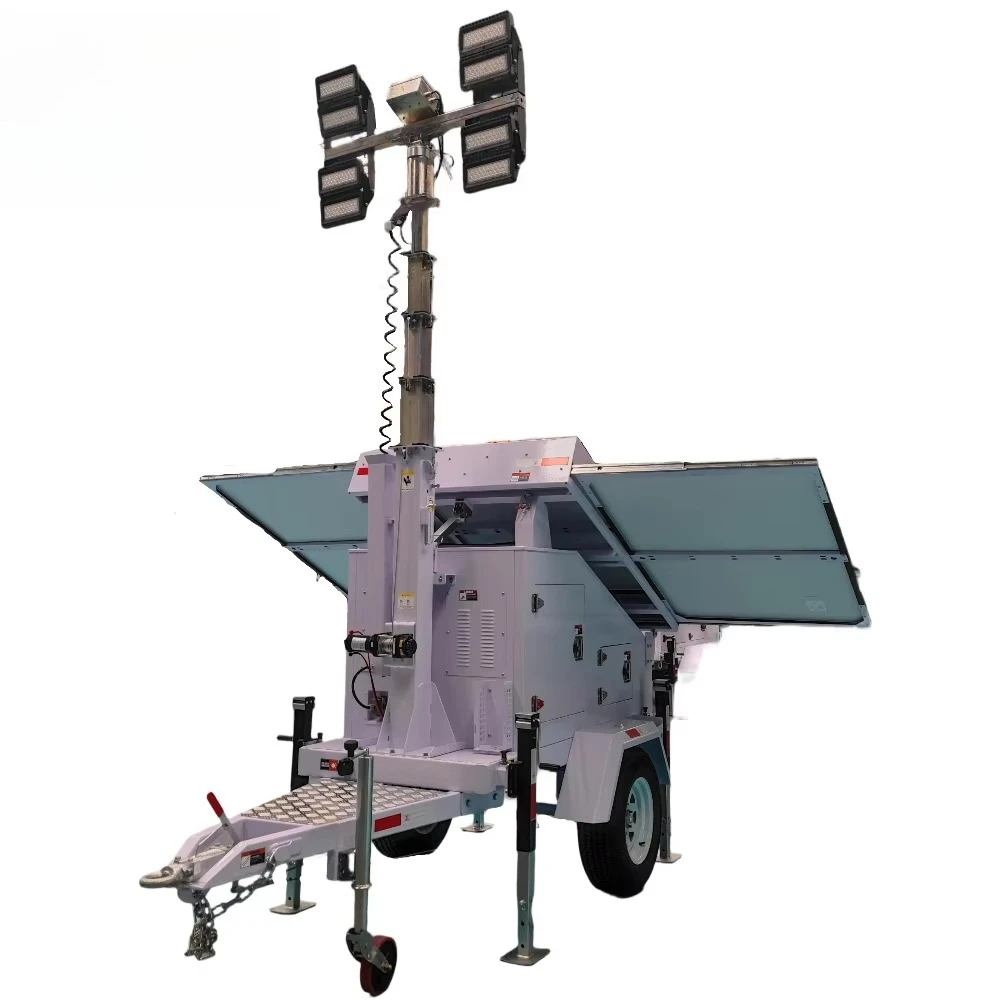Outdoor LED Flood Mobile Light Tower Trailer Solar Energy Storage No Fuel Consumption Off-Grid Emergency Lighting Customized