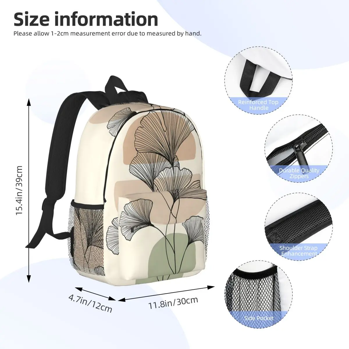 Light Colour Ginkgo Flowers Floral Backpack Daypack Large Capacity Boys Girls BookBag Shoulder Bags for Unisex Kids School Bag