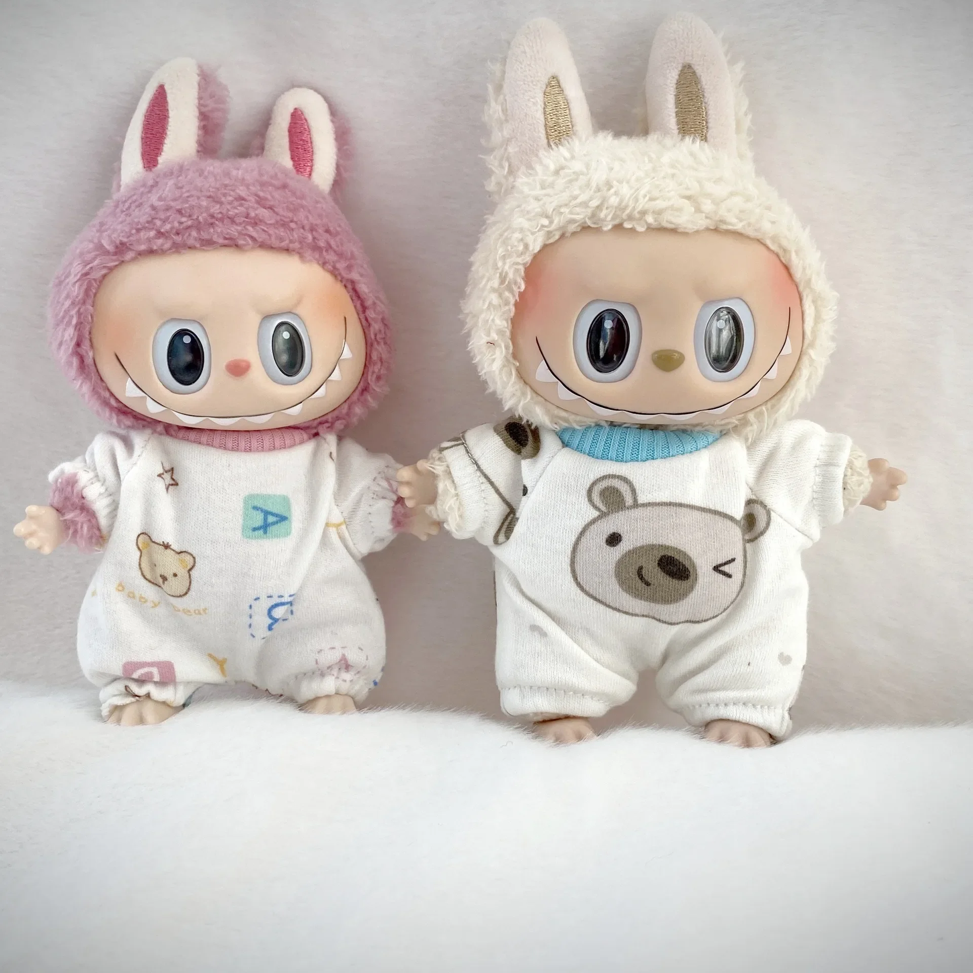 17cm Labubu & Lila Doll Outfit: Bear One-Piece Pajamas Drool Towel & Bib - Cute Crawler Baby Clothes