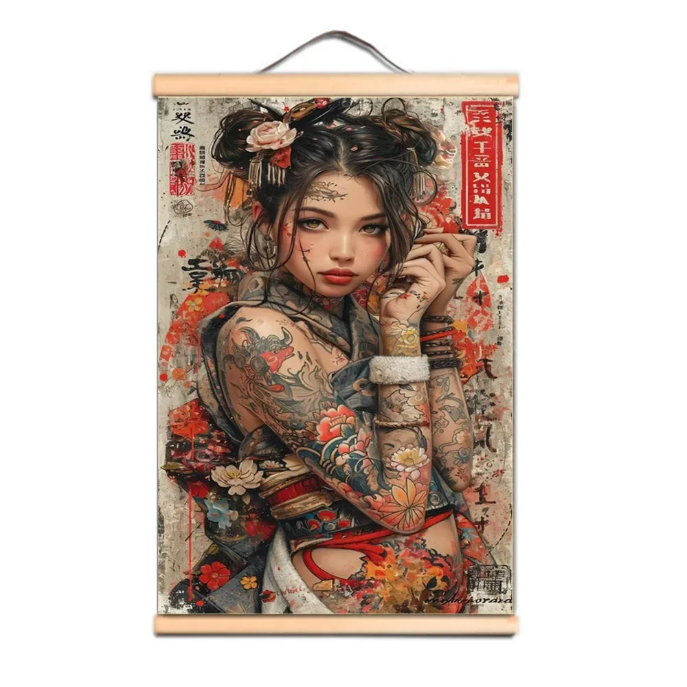 Affiche murale Ar drôle de samouraï japonais Bushido, imprimés, bannière d'art, drapeau, peinture en rouleau, tatouage créatif, tapisserie d'art, décoration de maison 9