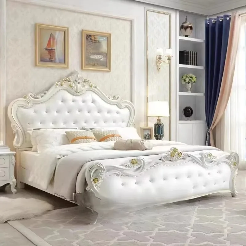 

King High End Double Bed Frame Aesthetic Whitr Queen Size Bed Frame European Multifunctional Cama Box Casal Nordic Furniture