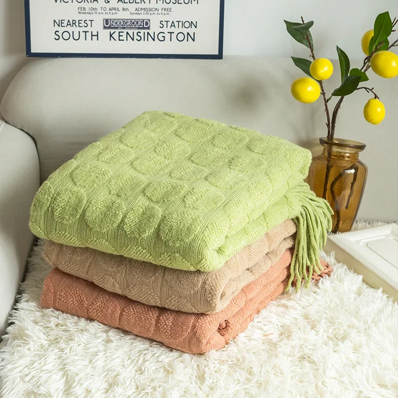 Solid Color Geometric Knitted Blanket Living Room Sofa Blanket Model Home Decoration Bed End Towel Casual Bed Cover Soft Shawl