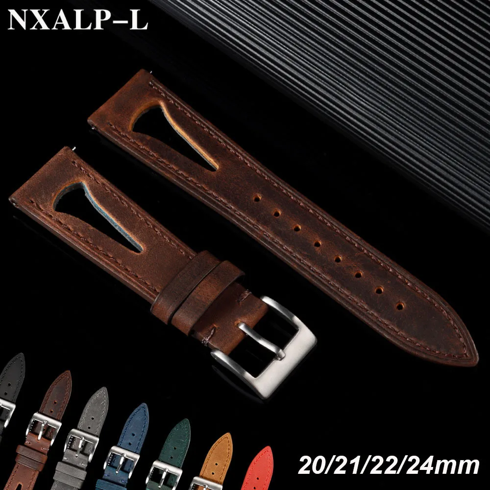 جلد البقر حزام (استيك) ساعة 20 مللي متر 21 مللي متر 22 مللي متر 24 مللي متر خمر براون تنفس حزام جلد طبيعي لأوميغا ل Seiko Smartwatch معصمه