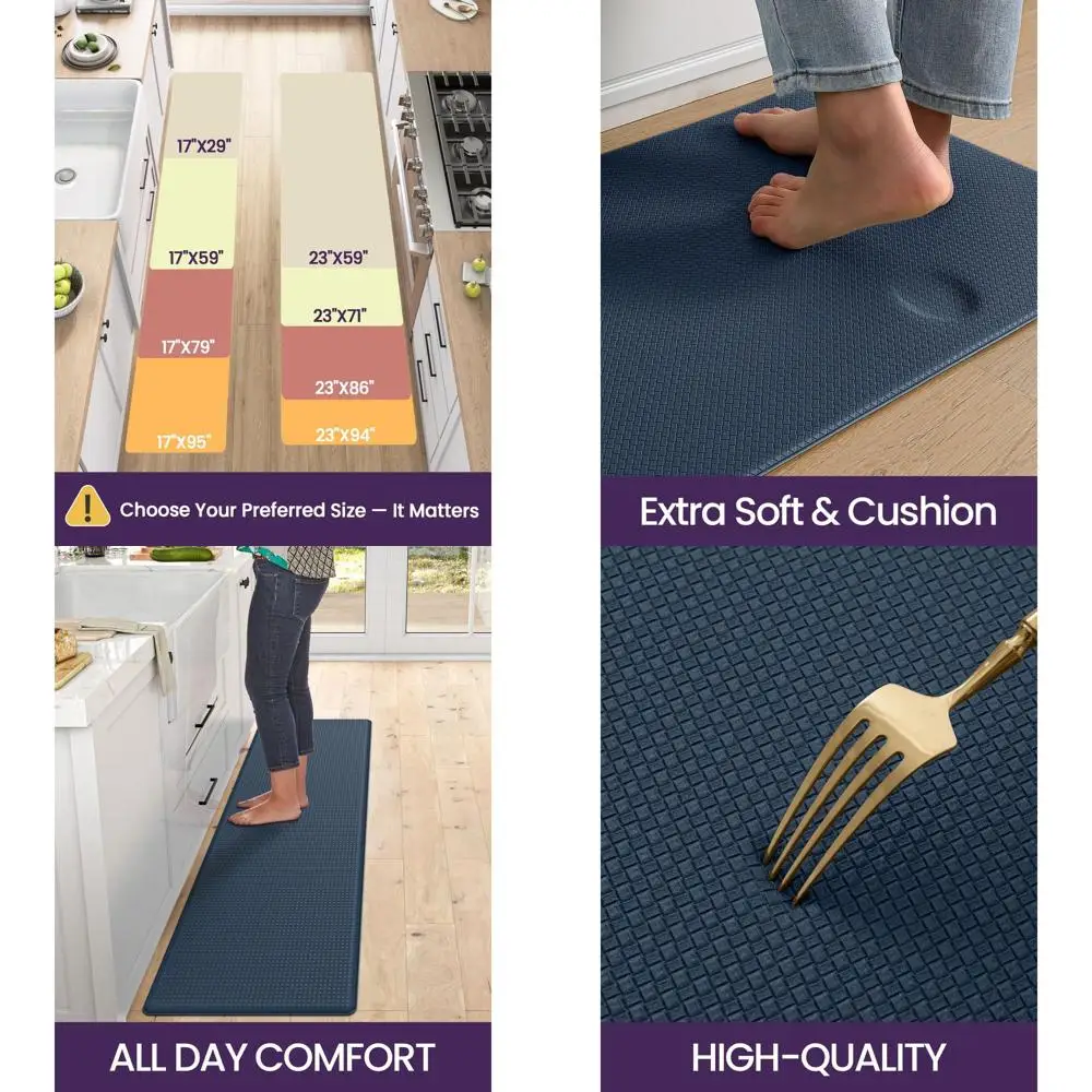 

Anti-Fatigue Kitchen Floor Mats, 23x59, Wide Runner Rug, Waterproof Memory Foam Padding for Standing, Navy