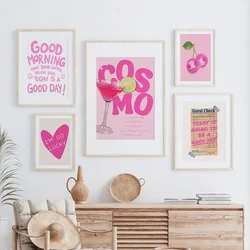 Classic Retro Aesthetics Wall Art Cocktail Cherry Pink Preppy HD Oil On Canvas Posters And Prints Home Bedroom Decor Gifts