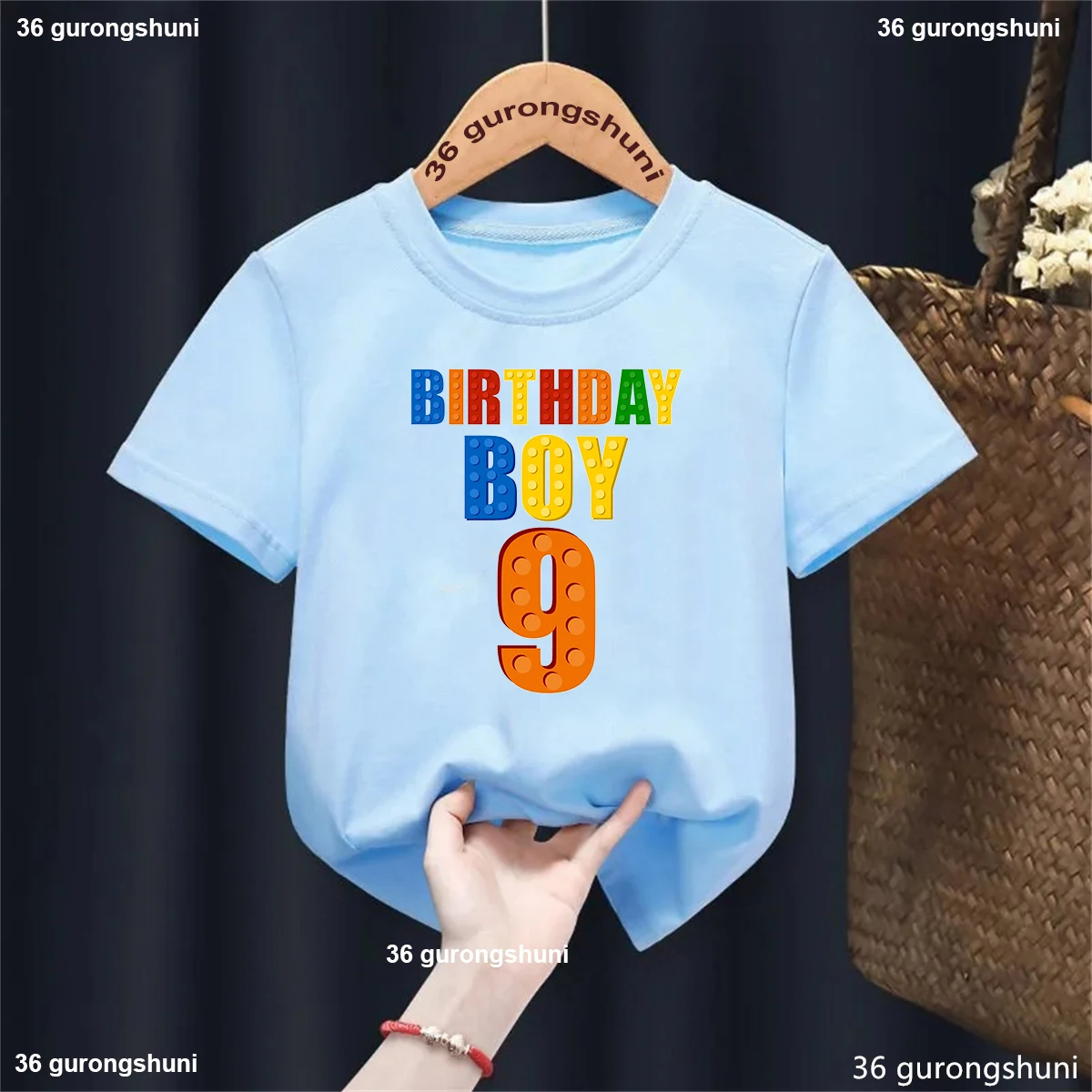 

Building Blocks 9th Birthday Boy Graphic Printed T Shirt Rainbow Kids Clothes Summer Fashion T-Shirt Harajuku Shirt