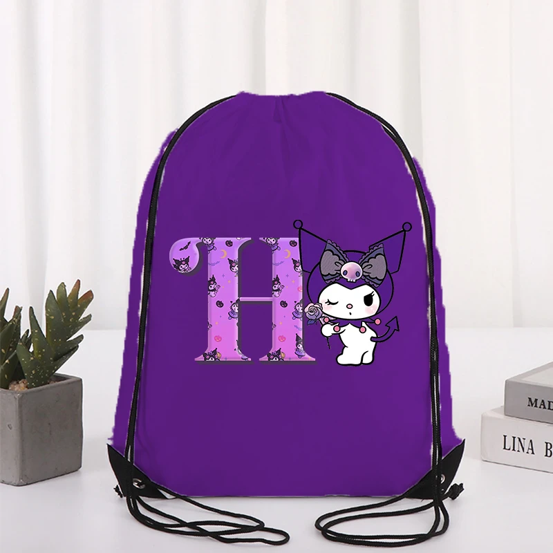 Kuromi borse con coulisse Kawaii Cartoon Printed Letter Storage Pouches Anime Sanrio Portable Pocket Kids Birthday Xmas Gift Bags