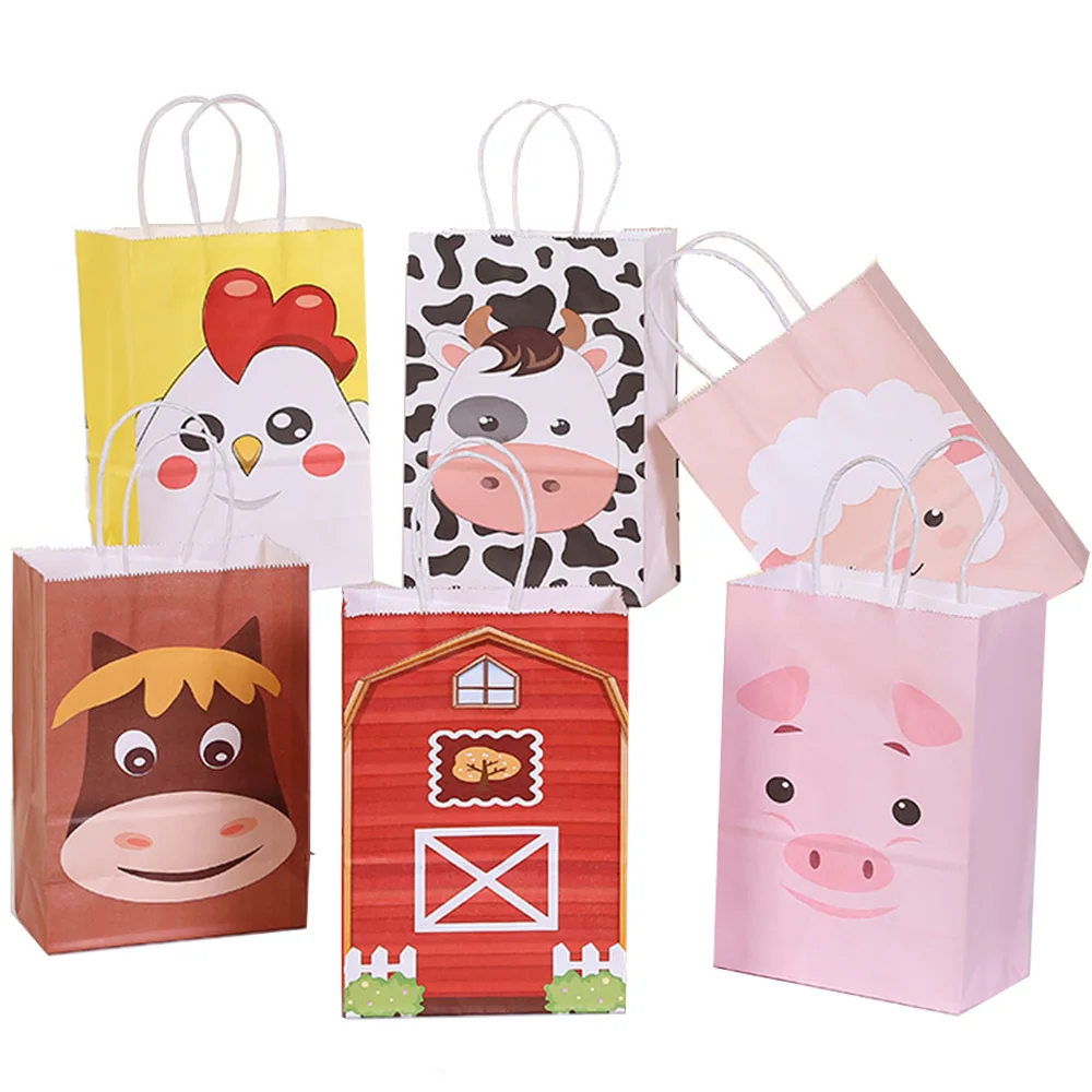 12pcs borse per bomboniere per animali da fattoria con manici forniture per feste di compleanno a tema fattoria Barnyard regalo di compleanno Treat