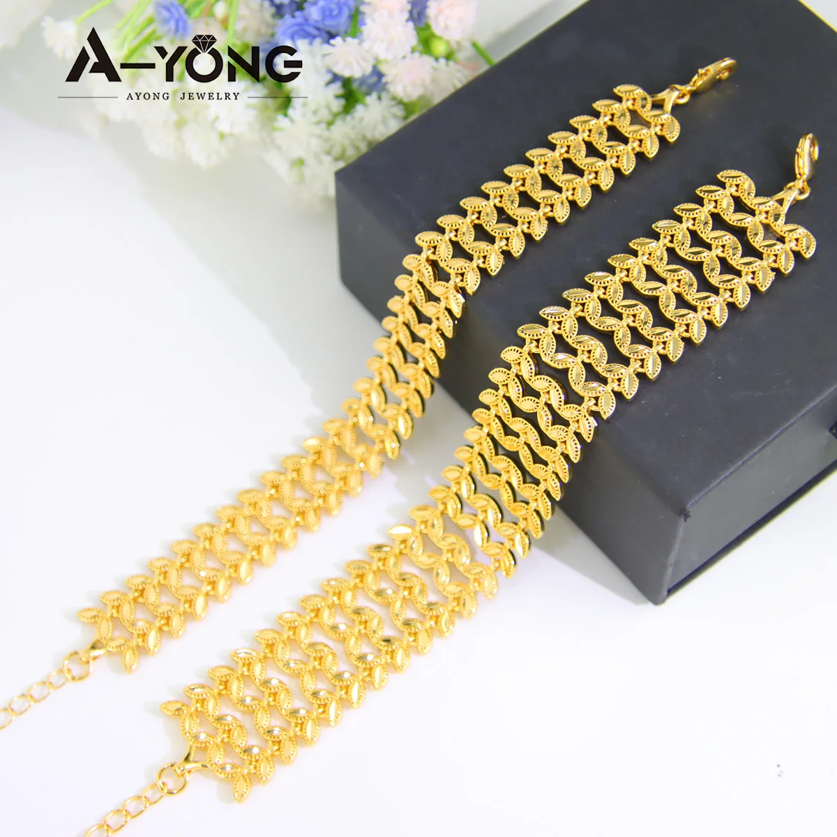 

Multi Layer Gold Plated Leaf Bracelet 21k Gold Color Nigeria Elegant Wristband Bangles Dubai Women Luxury Wedding Party Jewelry