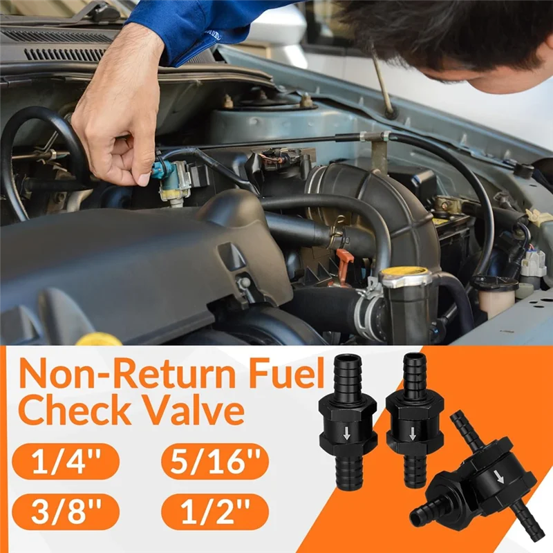 AEE8-1/4 인치 5/16 인치 3/8 인치 1/2 인치 연료 역류 방지 인라인 편도 체크 밸브 가솔린에 적합 (4 개 검정색)
