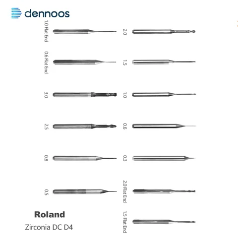 Roland DC Milling Burs Cutters Dental Roland Diamond Coated Zirconia Tools Shank Diameter 0.3/0.6/1.0/1.5/2.0 D4 Total 50mm