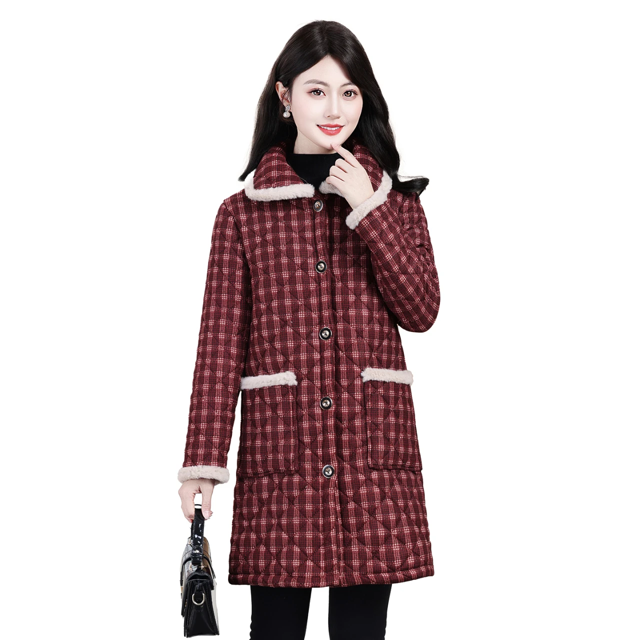 سترات شتوية نسائية سميكة مع معطف دافئ مخملي سترة نسائية في منتصف العمر مبطنة بالقطن