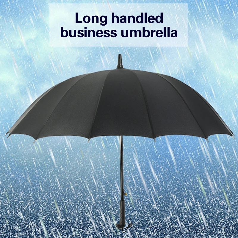 High Quality Navy Solid 16 Bone Long Handle Straight Umbrella Thumb Fully Automatic Business Adult Umbrella