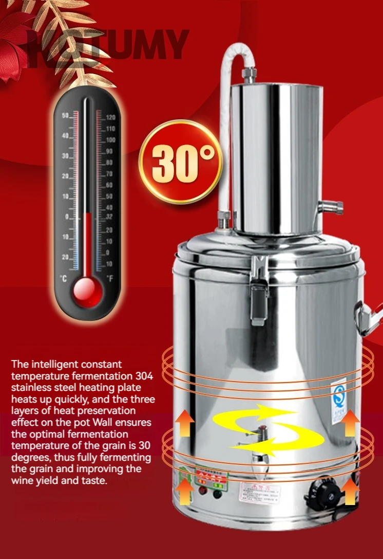 30L 40L Alcohol Still Distillation Machine Moonshine Wine Making Boiler Brandy Essential Oil Brewing Equipment