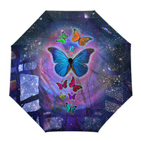 Butterfly Dream Sky Automatic Umbrella Men Women Rain Windproof Outdoor Travel Sun Three Folding Umbrellas 8 Ribs Gift Parasol