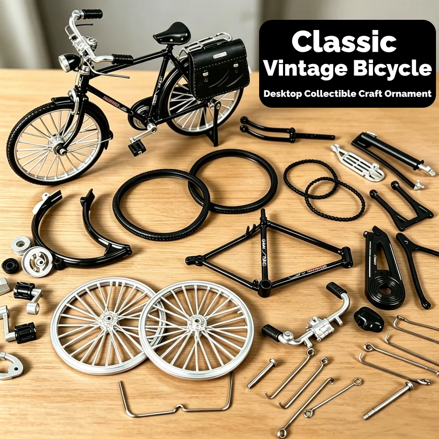 7 Inch Retro Vintage Bicycle Assembly Model Kit, Alloy Metal DIY Handmade Building Craft Ornament, Classic Old Bike Collectible