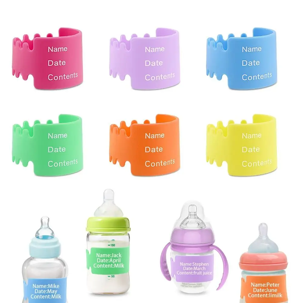 

Universal Silicone Baby Bottle Labels Reusable Waterproof Name Labels Daycare Anti-Slip Milk Cup Sleeve for Write Name/Date