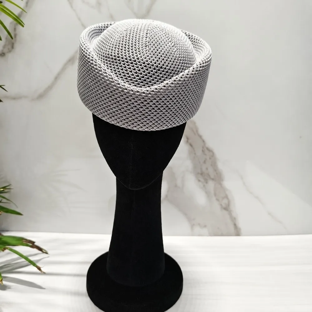 Fashion Breathable Mesh Beret Hat Hollow Solid Color Knitted Beanie Vintage Design Lightweight Casual Stewardess Cap Countryside