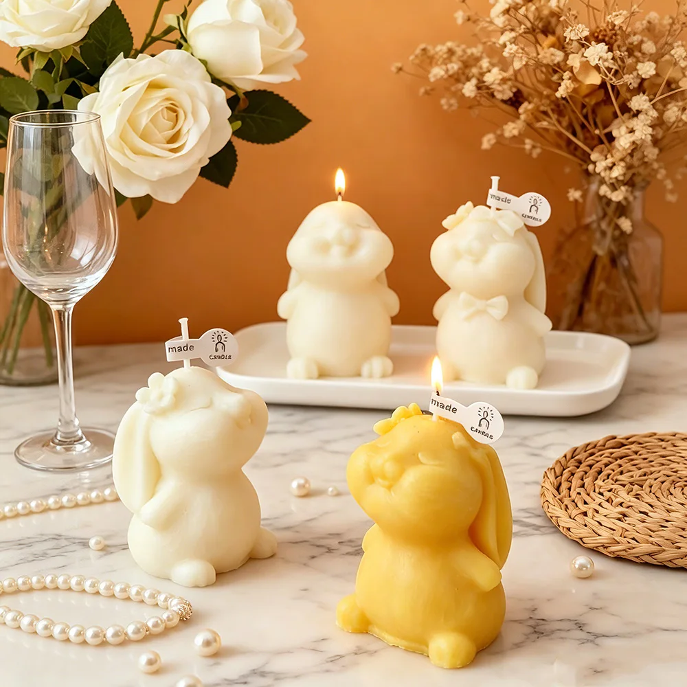 Cute Long Ear Bunny Rabbit Silicone Candle Mold - 3D Animal Shape for Scented Candle and Plaster Craft