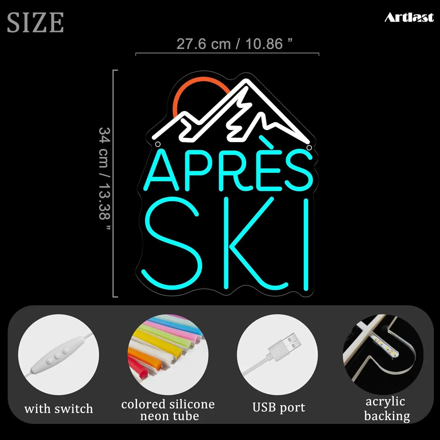 Apres Ski Neon Sign USB Dimmable LED Lights For Bedroom Ski Lodge Winter Sports Themed Room Skiers Hobby Space Wall Art Decor