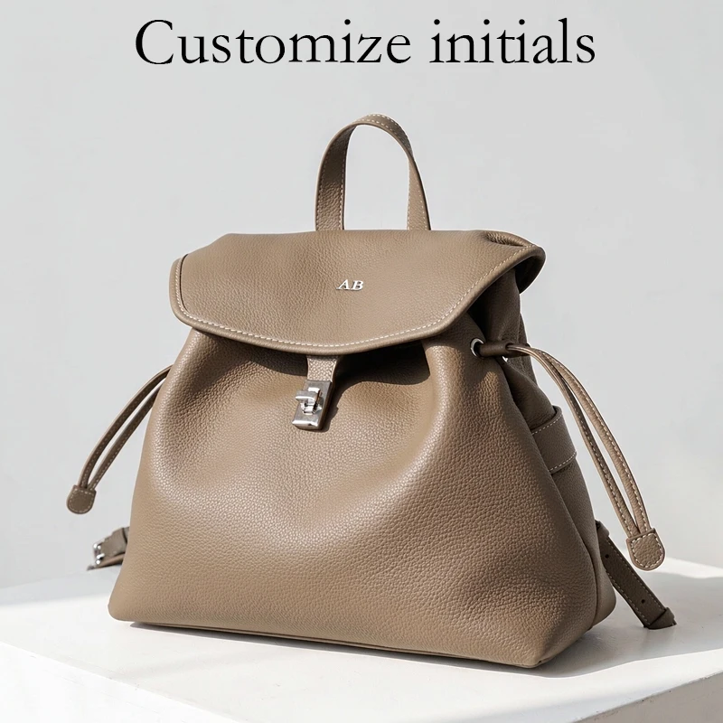 Customize Initials Leather Grain Backpacks For Women Luxury Designer Handbag Purses 2027 New In Cowhide Lock Handle Shoulder Bag