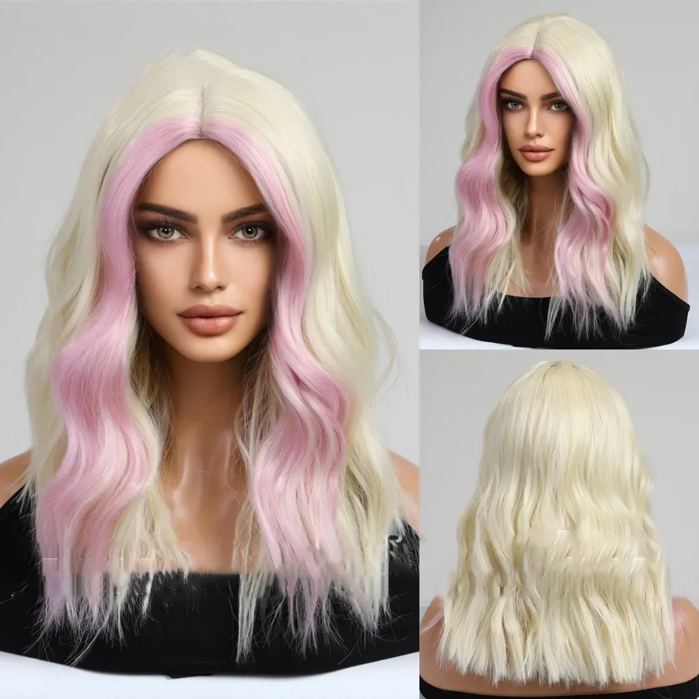 Y2K Synthetic wig Water Ripple Highlighte Halve Split Short Curly Wig Nature Realistic Full Cover Head