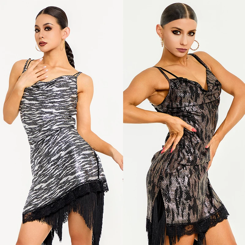 Vestido de baile latino con tirantes de encaje para mujer, ropa de práctica para Rumba Cha Tango, vestido de actuación de baile, vestido de fiesta para discoteca V22260