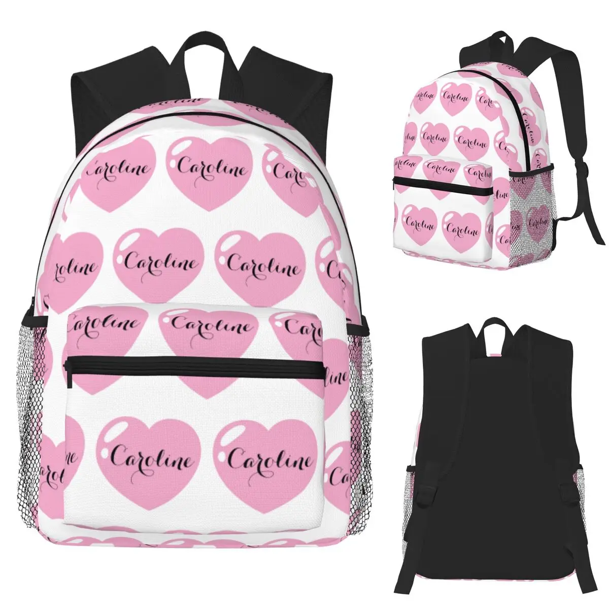 

Caroline Name With Pink Heart Student Backpack School Bag Hiking Travel Daypack for Boys Girls Fashion Bookbag Shoulder Bags