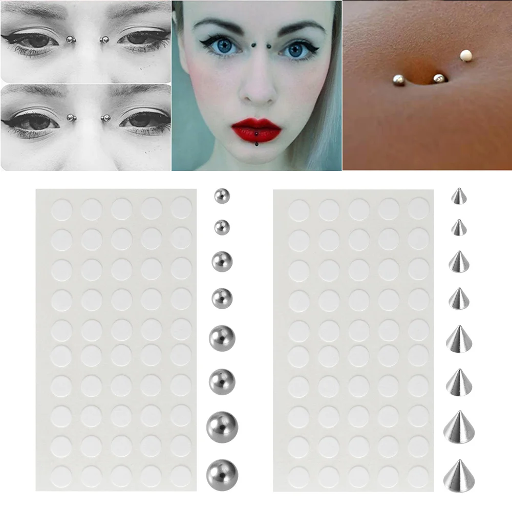 1set  Stainless Steel Fake Piercing Fake Nose Ring Lip Stud Eyebow Dimple Sticker Face No Piercied Earring Women Body Jewelry