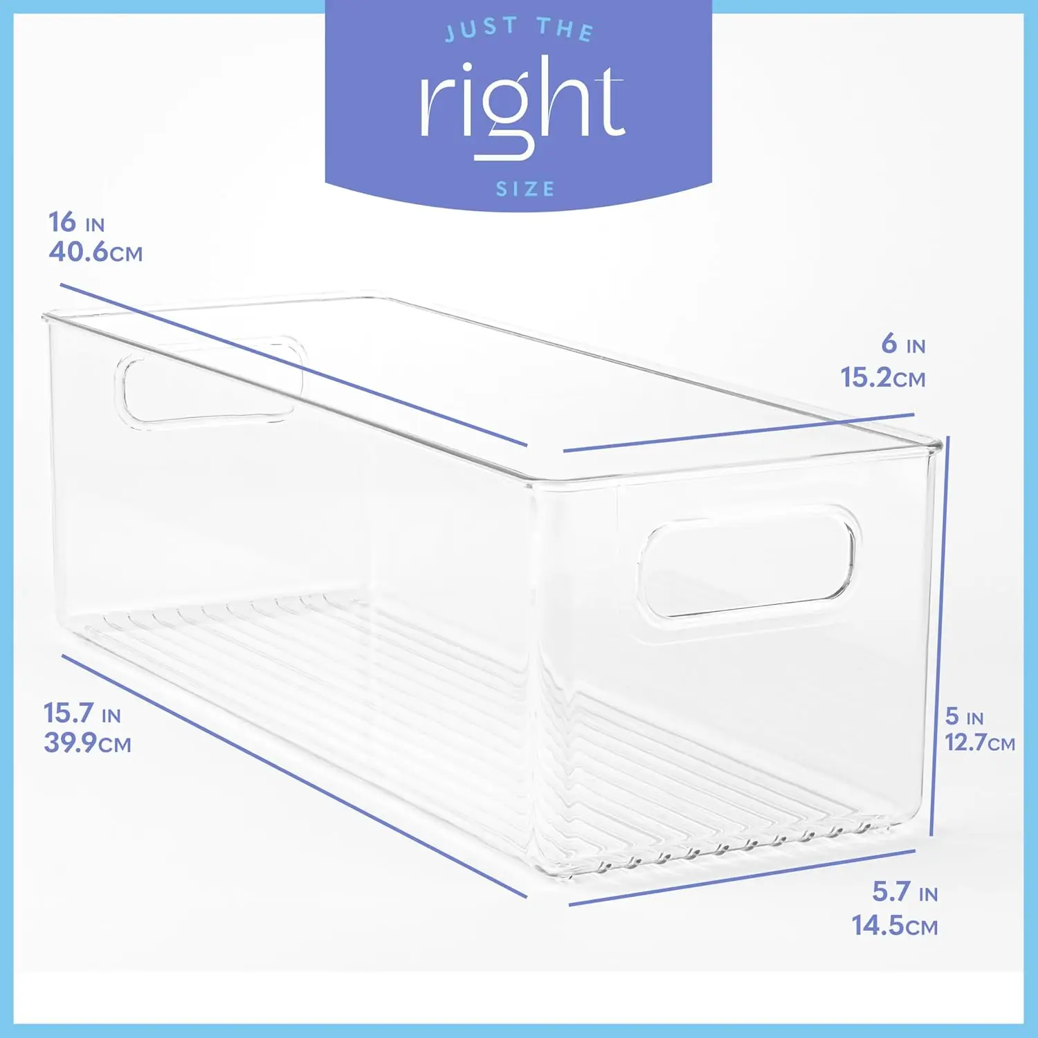 4-Pack Clear Plastic Storage Containers with Handles for Kitchen, Pantry, Refrigerator, Freezer - 16x6x5 Inches
