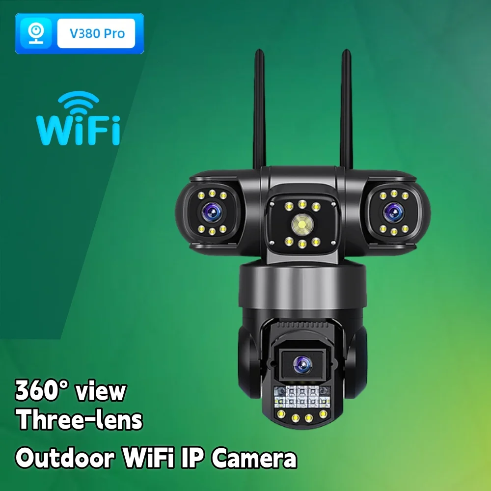

Surveillance Outdoor WiFi Camera 15MP Triple Lens 360° Security Wireless Video Monitor Night Vision Waterproof CCTV V380 Pro Cam
