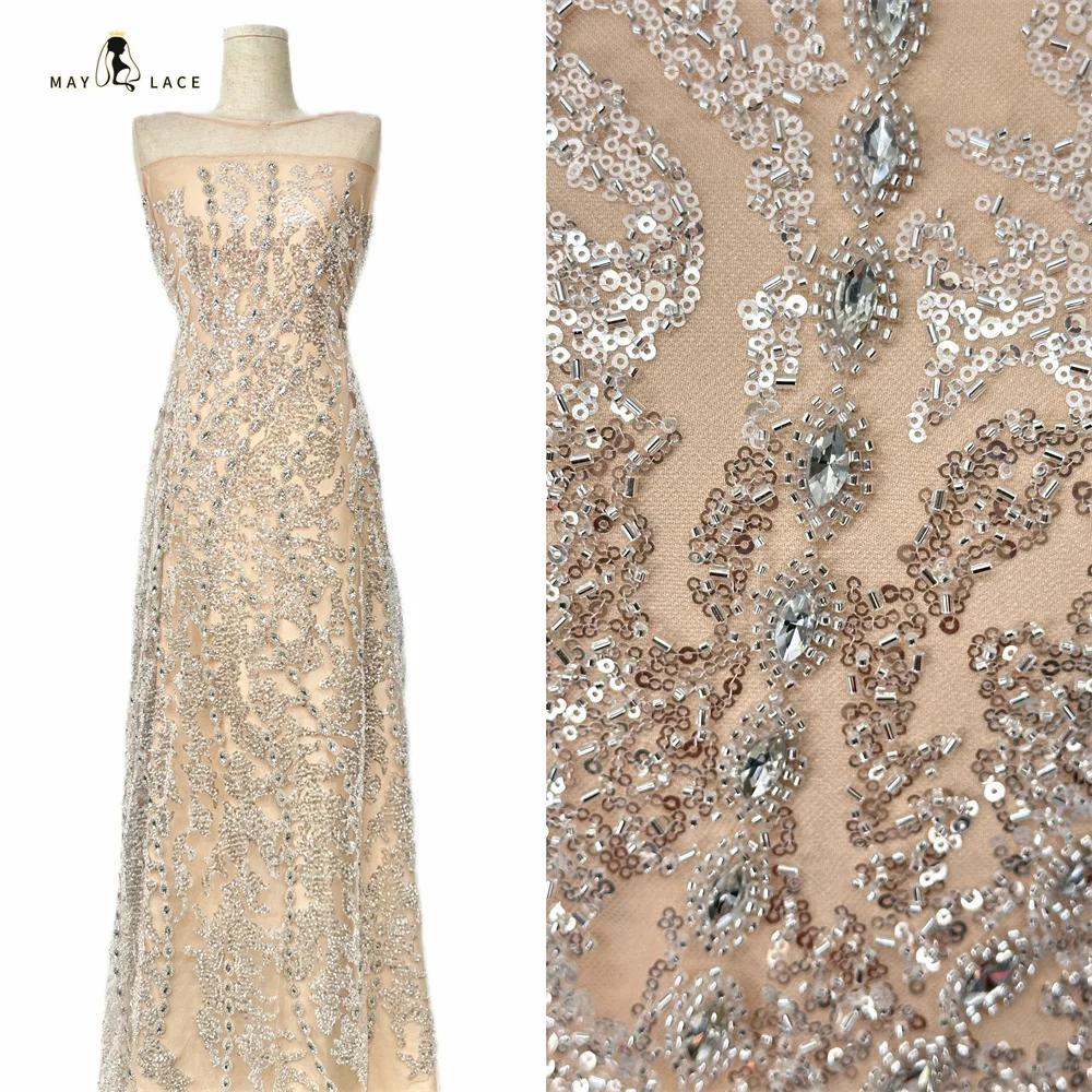 

Luxurious Nigerian Stones Beaded Lace Fabric 2026 High Quality Sequins French Embroidery African Lace Fabric For Wedding Sewing